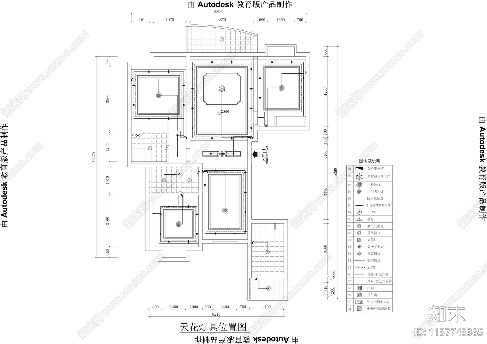 欧式3室2厅2卫cad施工图下载【ID:1137743385】