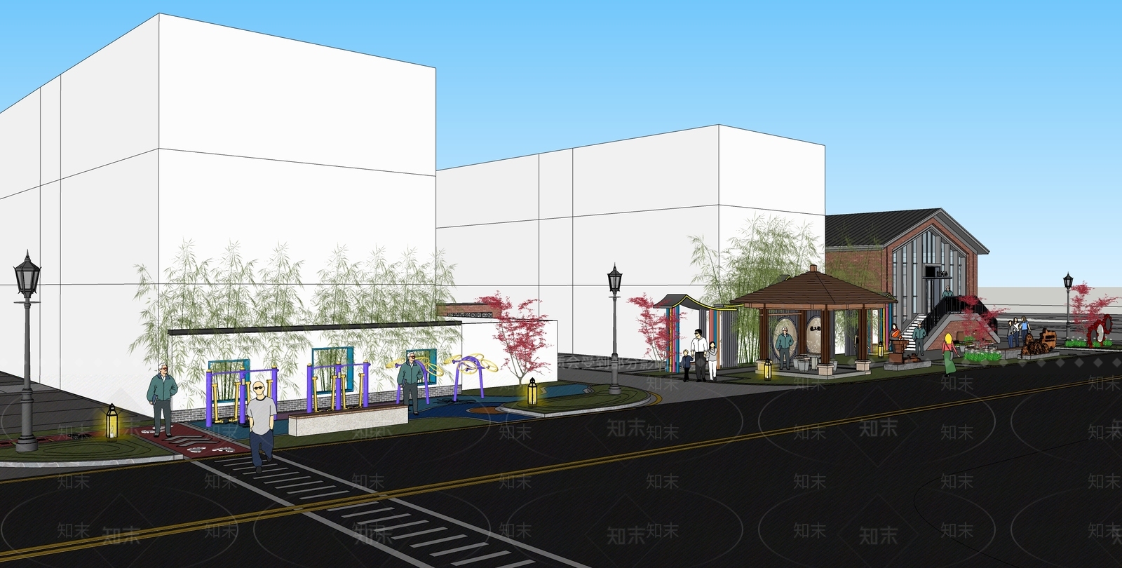 现代居住小区小游园景观SU模型下载【ID:1135758510】