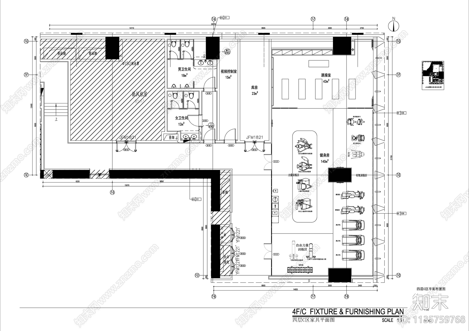嘉华酒店四层全套cad施工图下载【ID:1135759768】