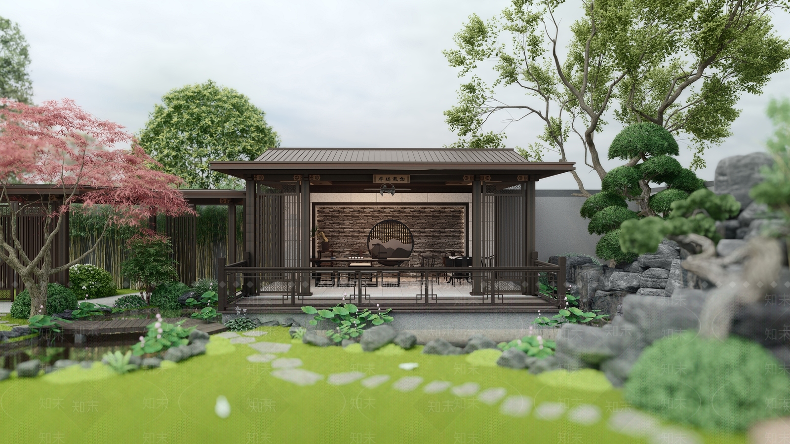 新中式廊架SU模型下载【ID:1135759689】
