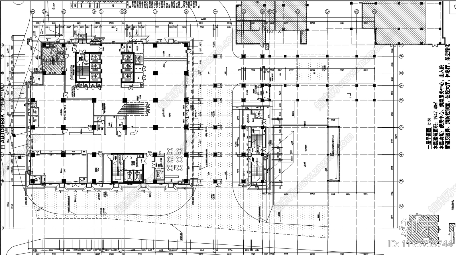 医院建筑cad施工图下载【ID:1135759744】