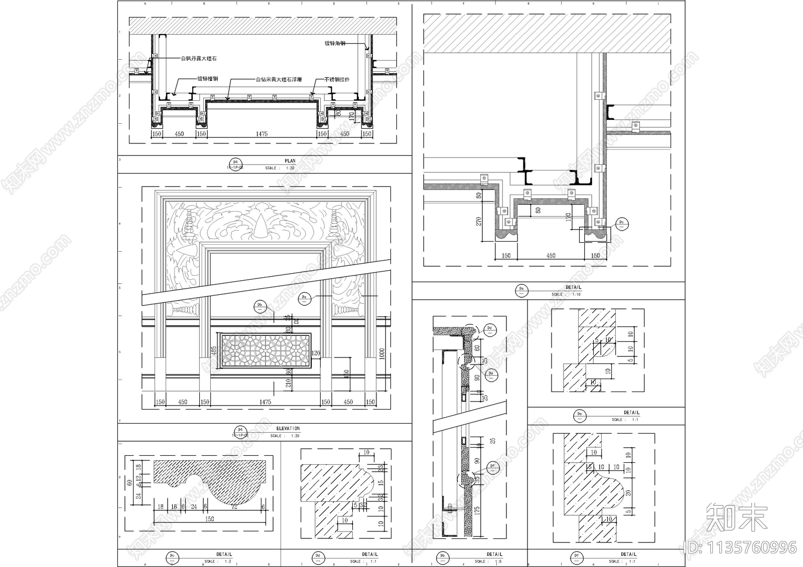 欧式古典壁炉墙身大样图cad施工图下载【ID:1135760996】