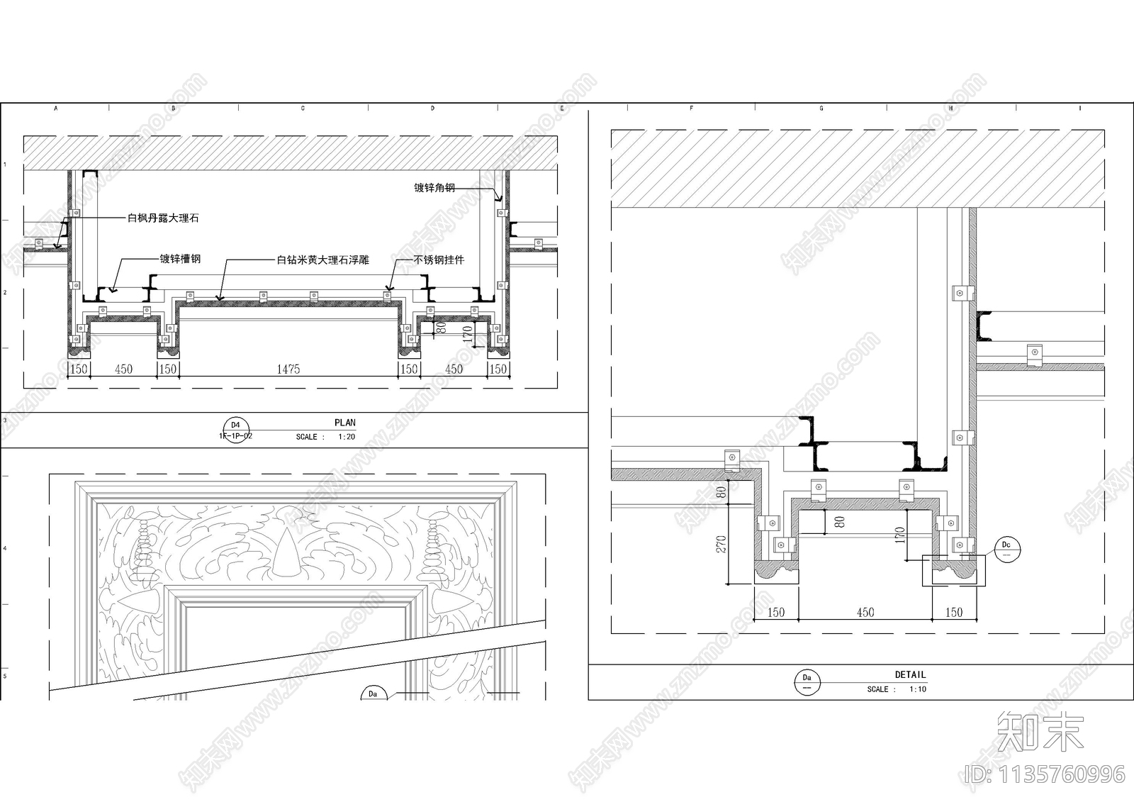 欧式古典壁炉墙身大样图cad施工图下载【ID:1135760996】