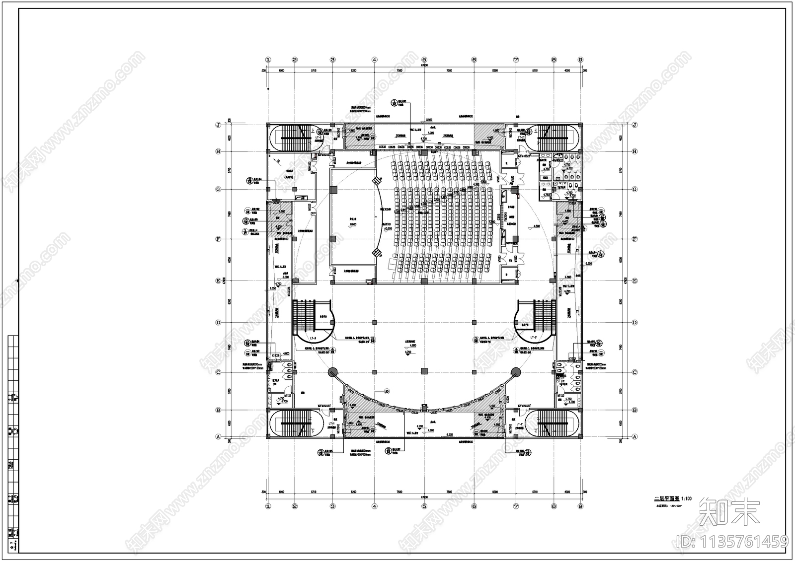 学校文体中心建筑cad施工图下载【ID:1135761459】