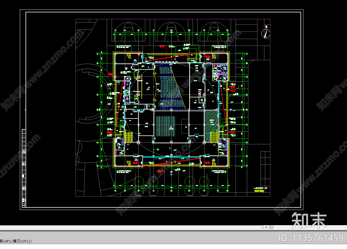 学校文体中心建筑cad施工图下载【ID:1135761459】