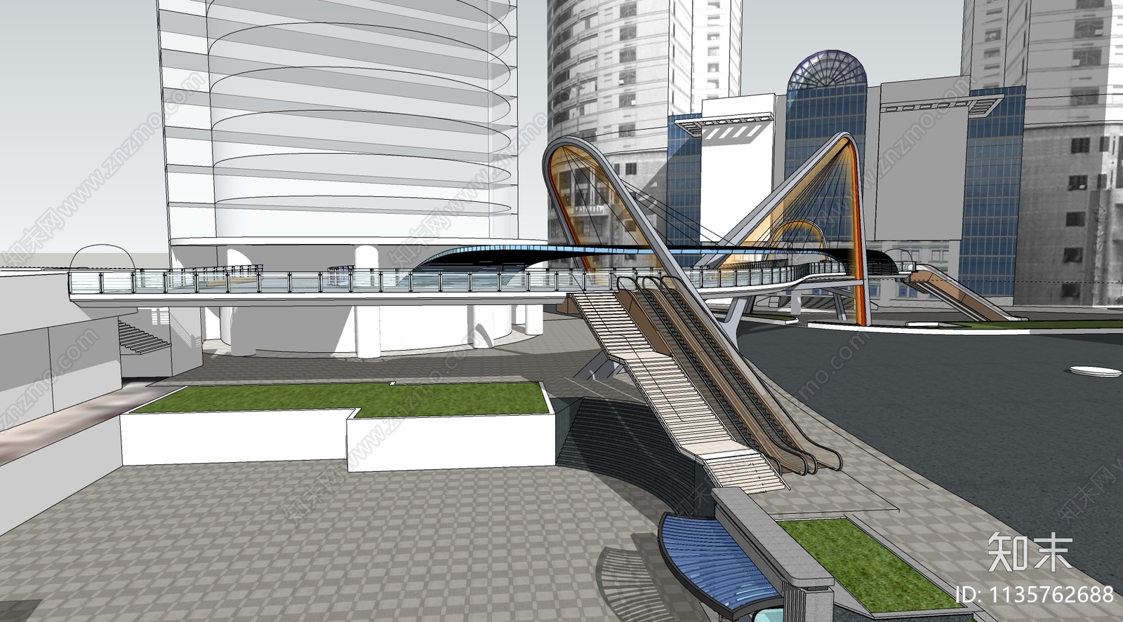 现代过街天桥SU模型下载【ID:1135762688】