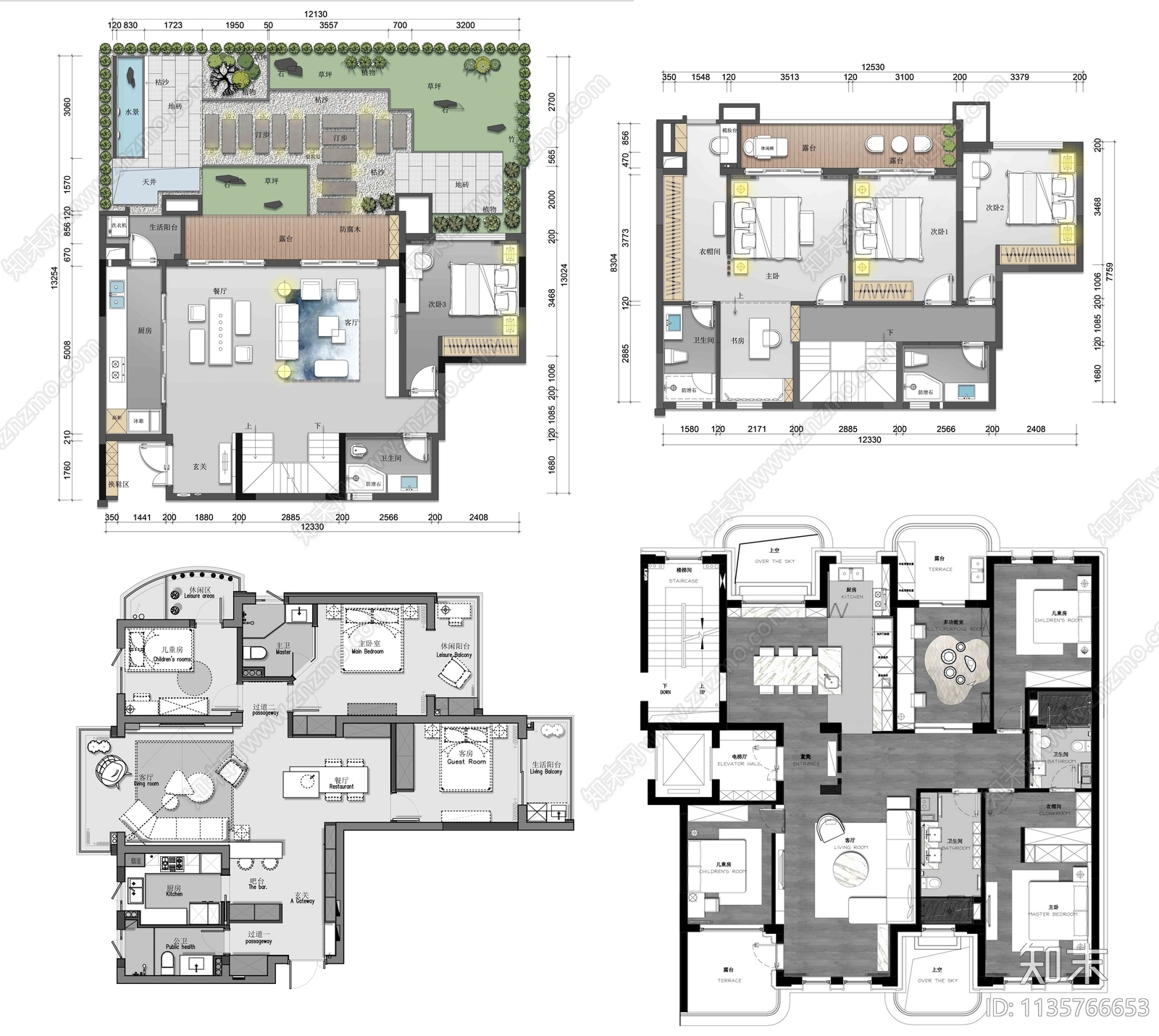 31套现代家装效果图cad施工图下载【ID:1135766653】