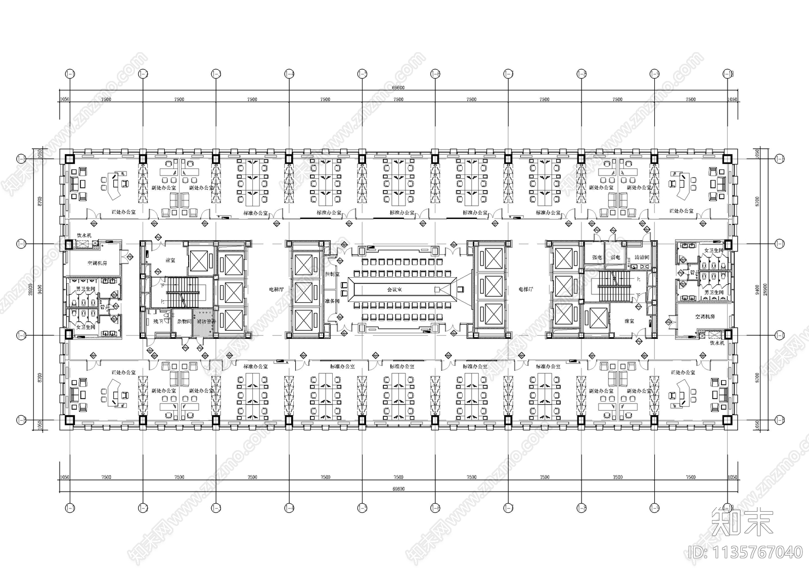 整层办公室cad施工图下载【ID:1135767040】