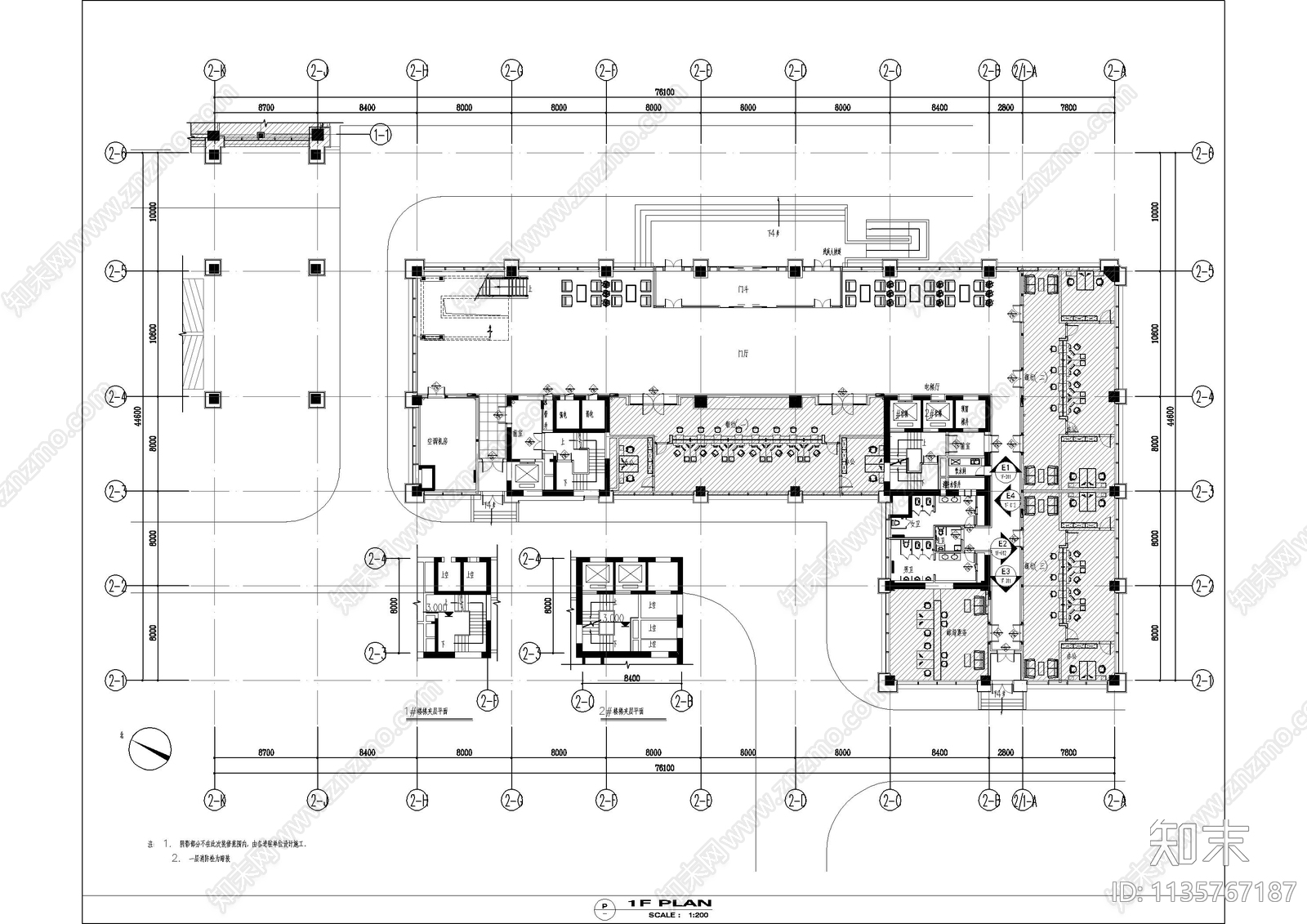 大厦办公空间cad施工图下载【ID:1135767187】