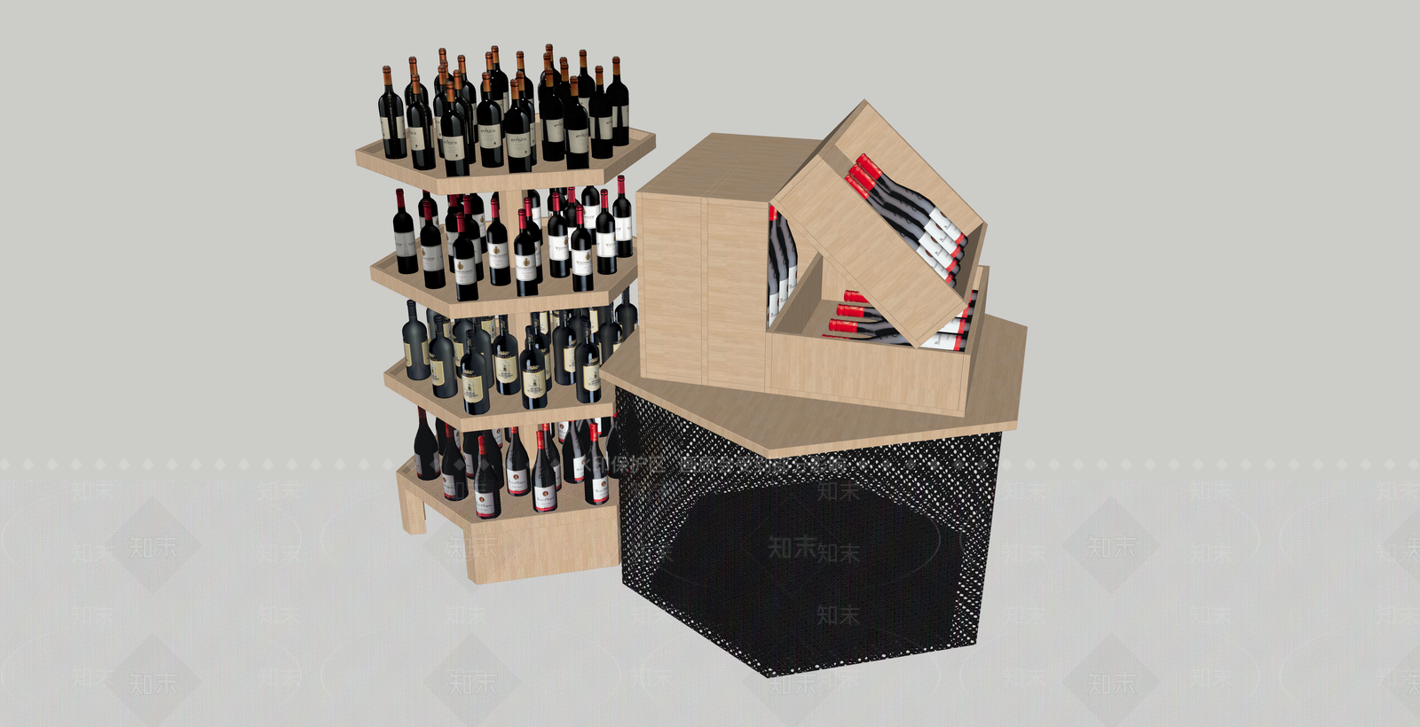 现代商超矮酒柜货架SU模型下载【ID:1135769429】