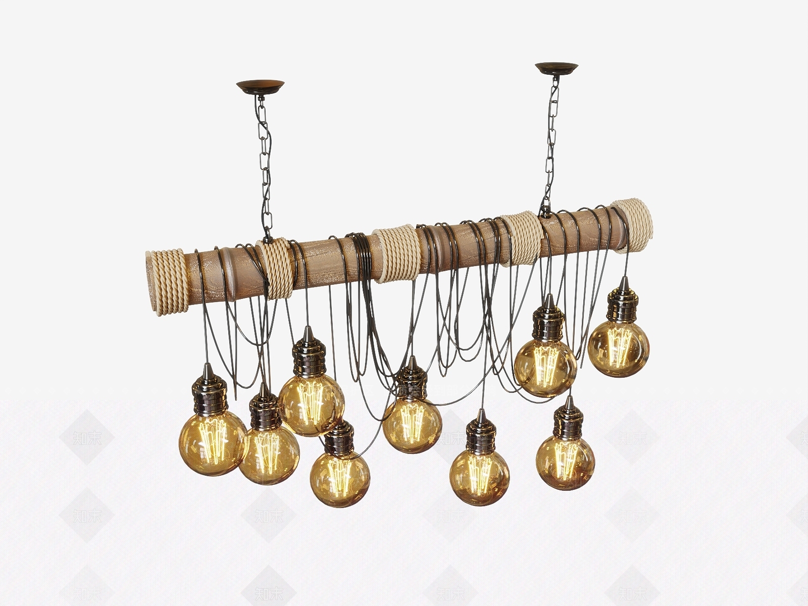工业风麻绳吊灯3D模型下载【ID:1135776420】