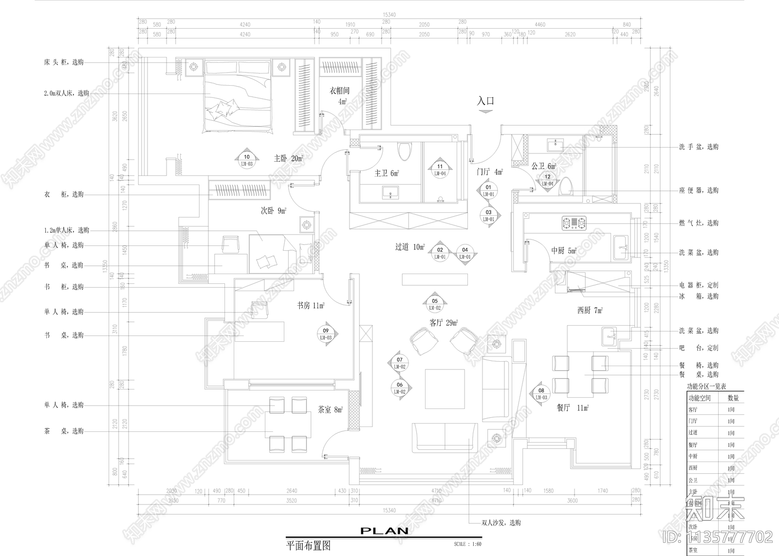 北欧风格大平层家装cad施工图下载【ID:1135777702】