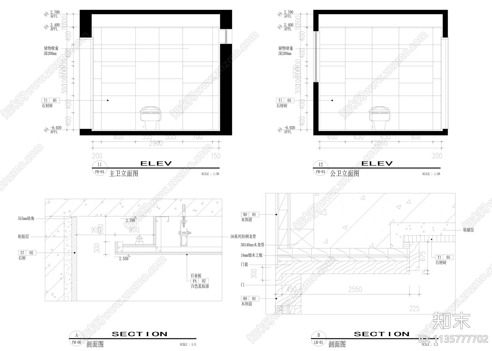 北欧风格大平层家装cad施工图下载【ID:1135777702】