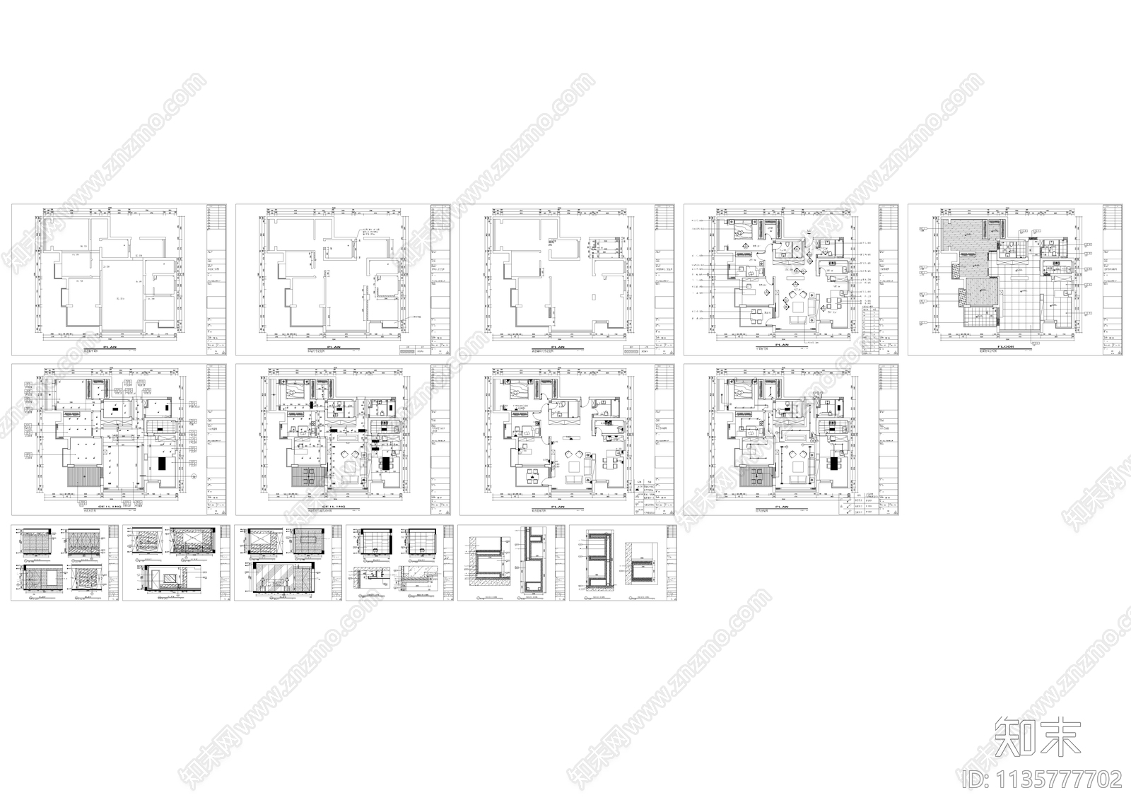 北欧风格大平层家装cad施工图下载【ID:1135777702】