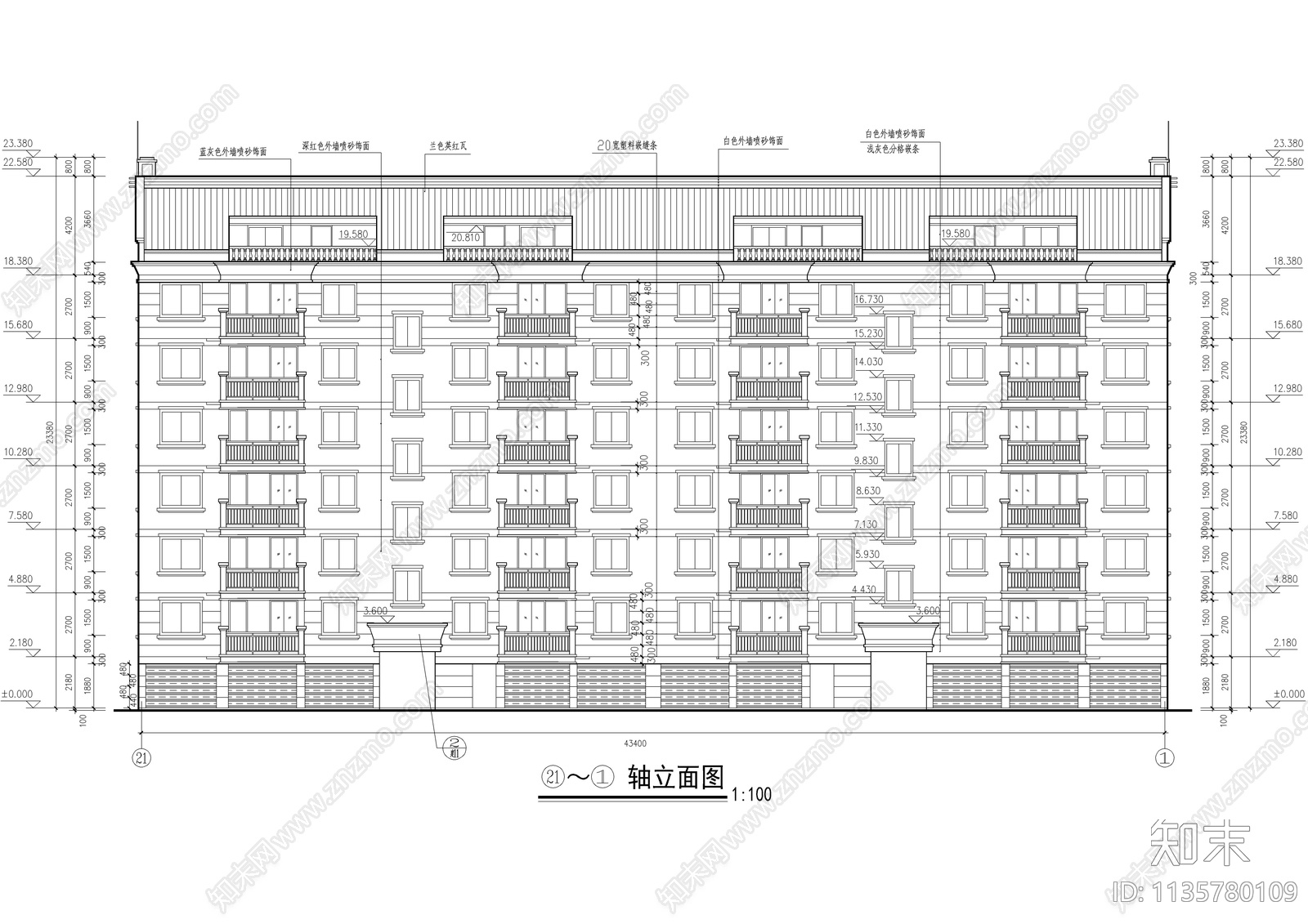 坡屋顶大户型多层住宅建筑图施工图下载【ID:1135780109】