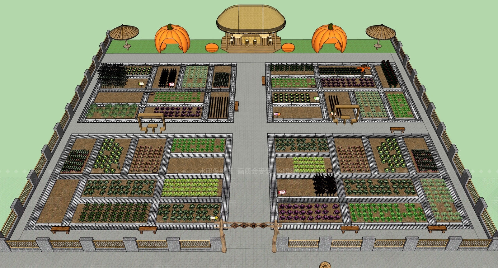 现代乡村共享菜园SU模型下载【ID:1135860029】