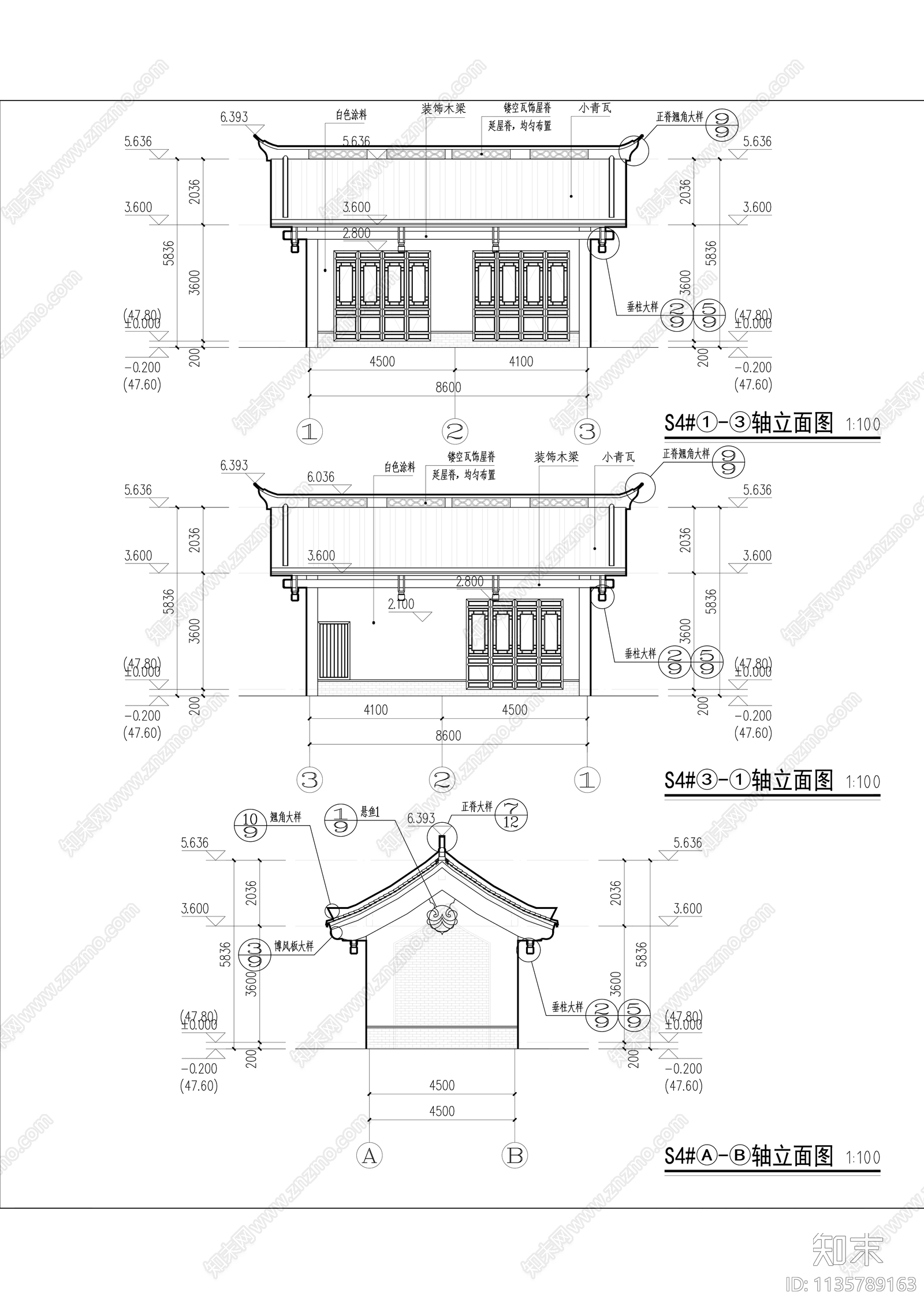 中式坡屋面节能cad施工图下载【ID:1135789163】