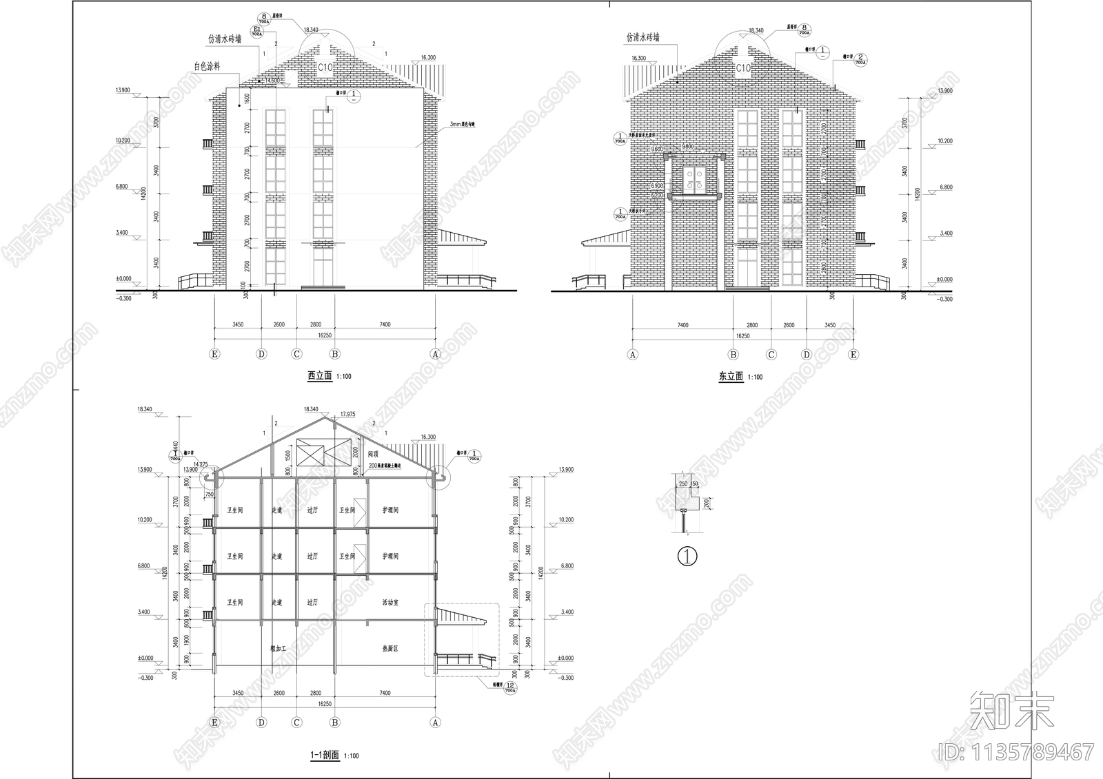 中式福利院养老院建筑效果图cad施工图下载【ID:1135789467】