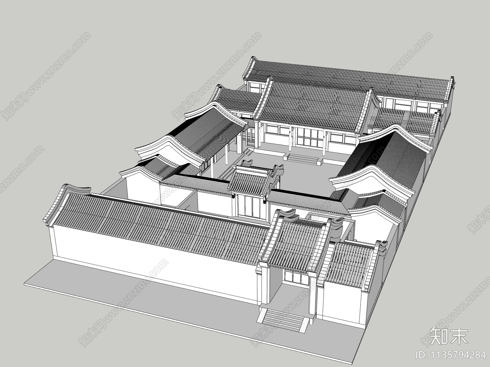 中式四合院SU模型下载【ID:1135794284】