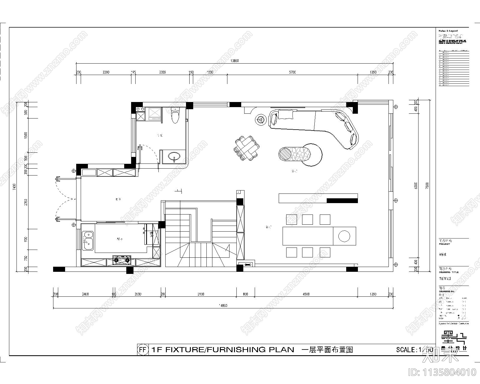 别墅室内平面图cad施工图下载【ID:1135804010】