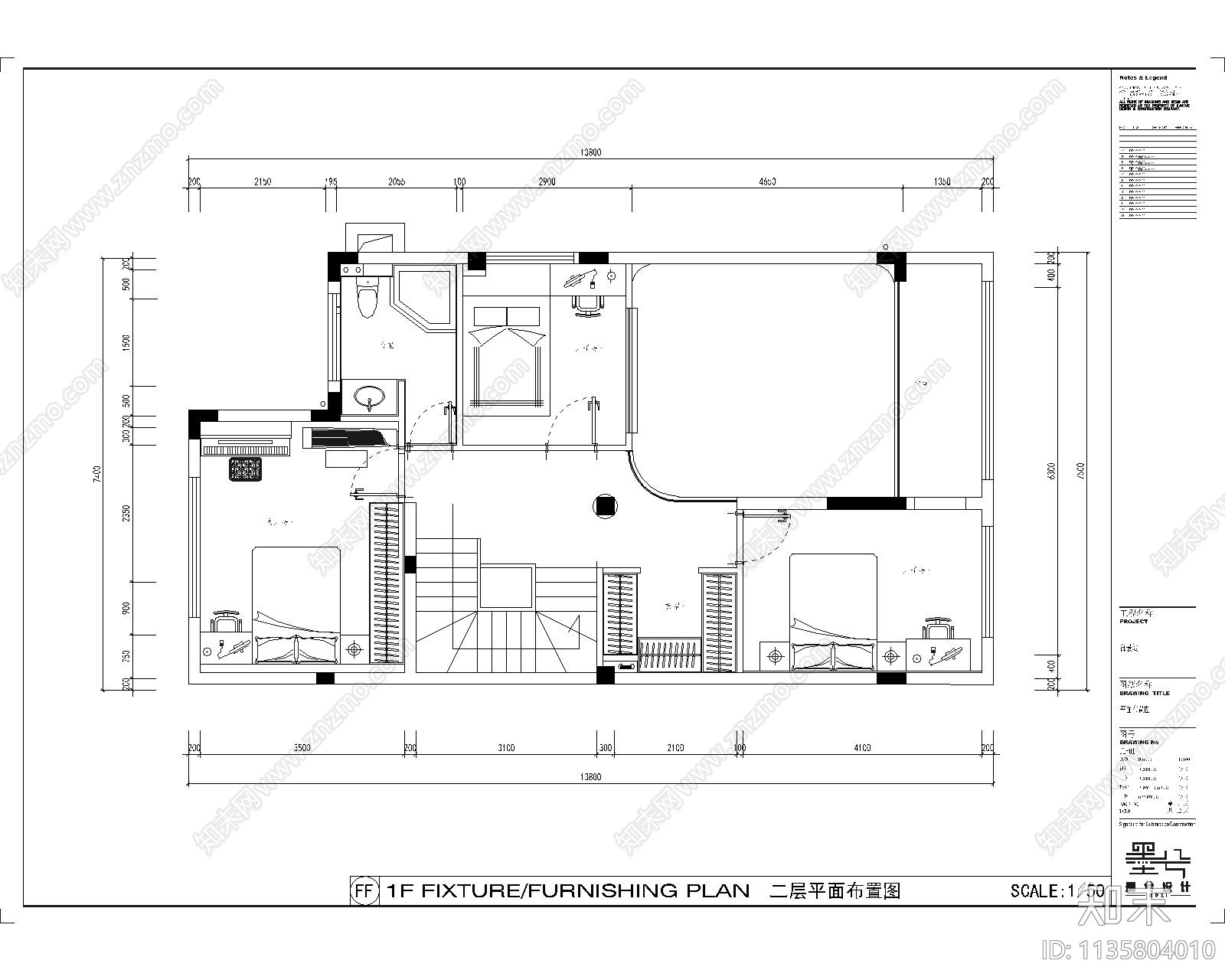 别墅室内平面图cad施工图下载【ID:1135804010】