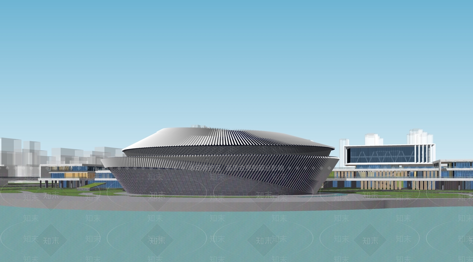 现代展览馆建筑群SU模型下载【ID:1135805125】