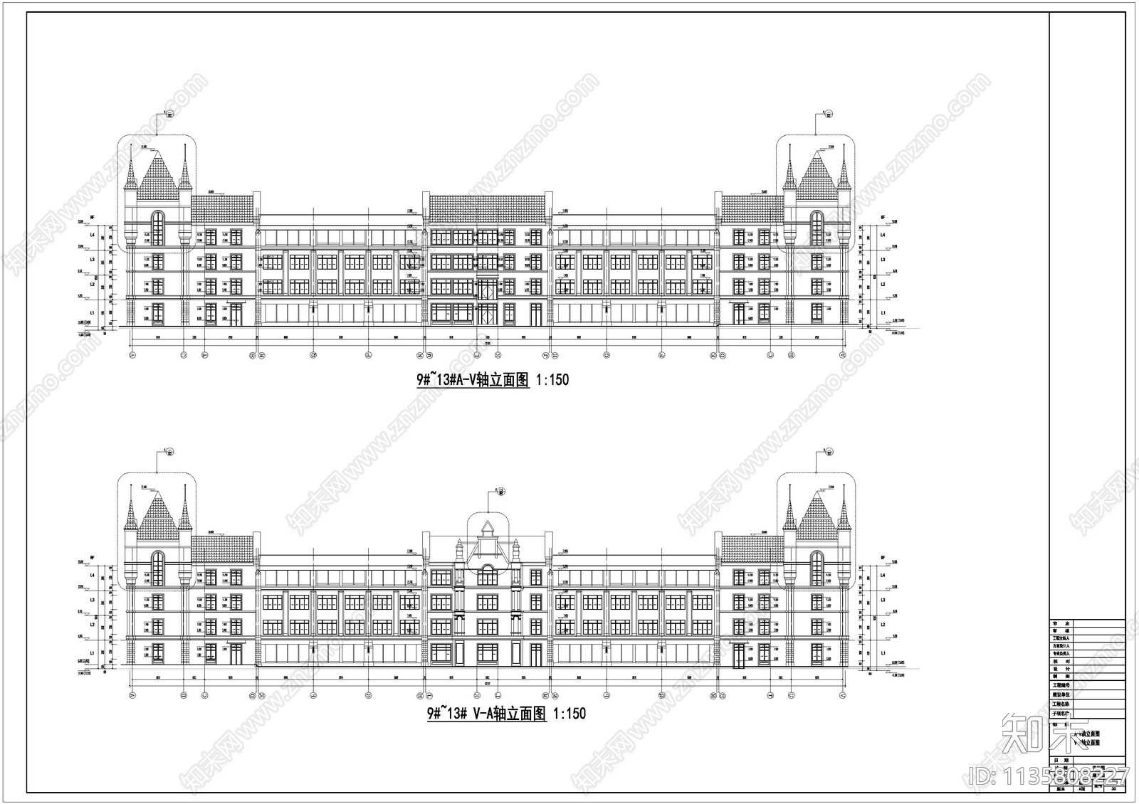 经典教学楼建筑平立剖cad施工图下载【ID:1135808227】
