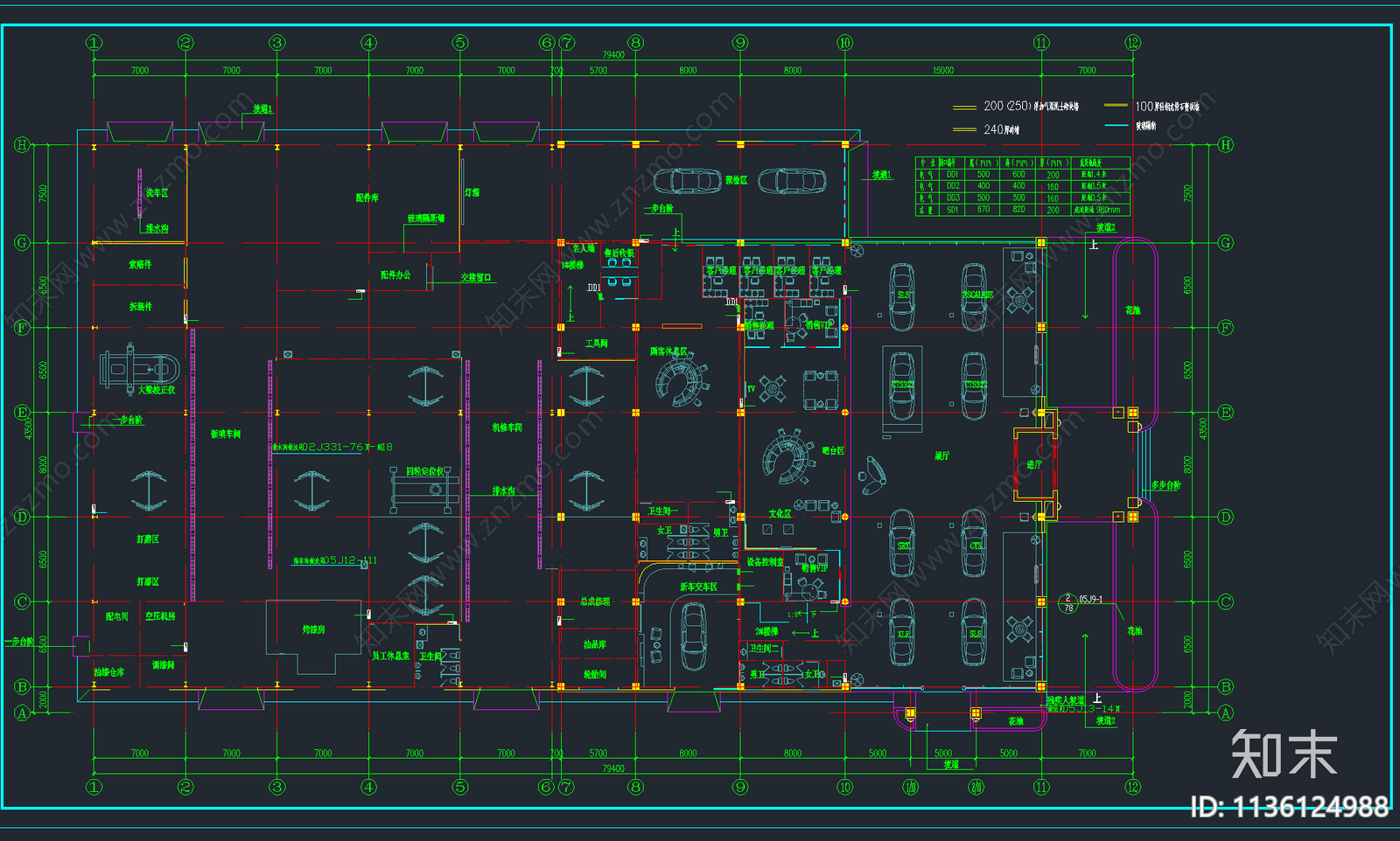 107套汽车4S店展厅cad施工图下载【ID:1136124988】