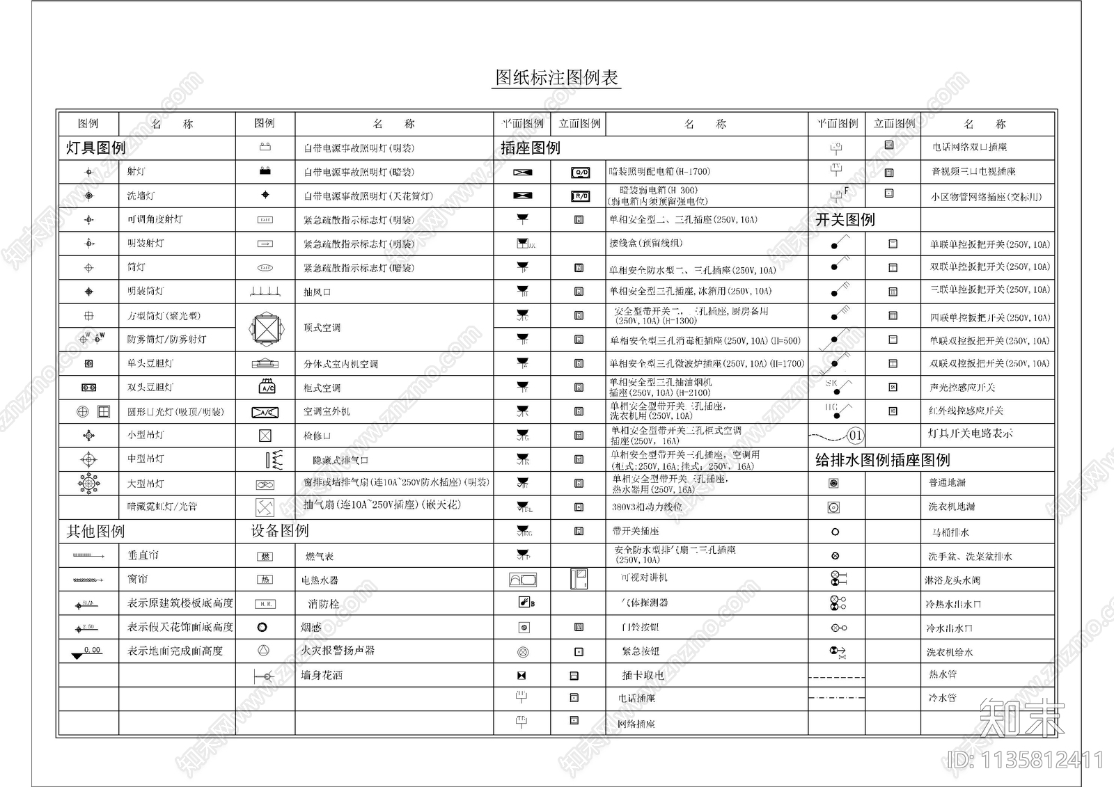 工装精品符号图例填充设计说明目录cad施工图下载【ID:1135812411】