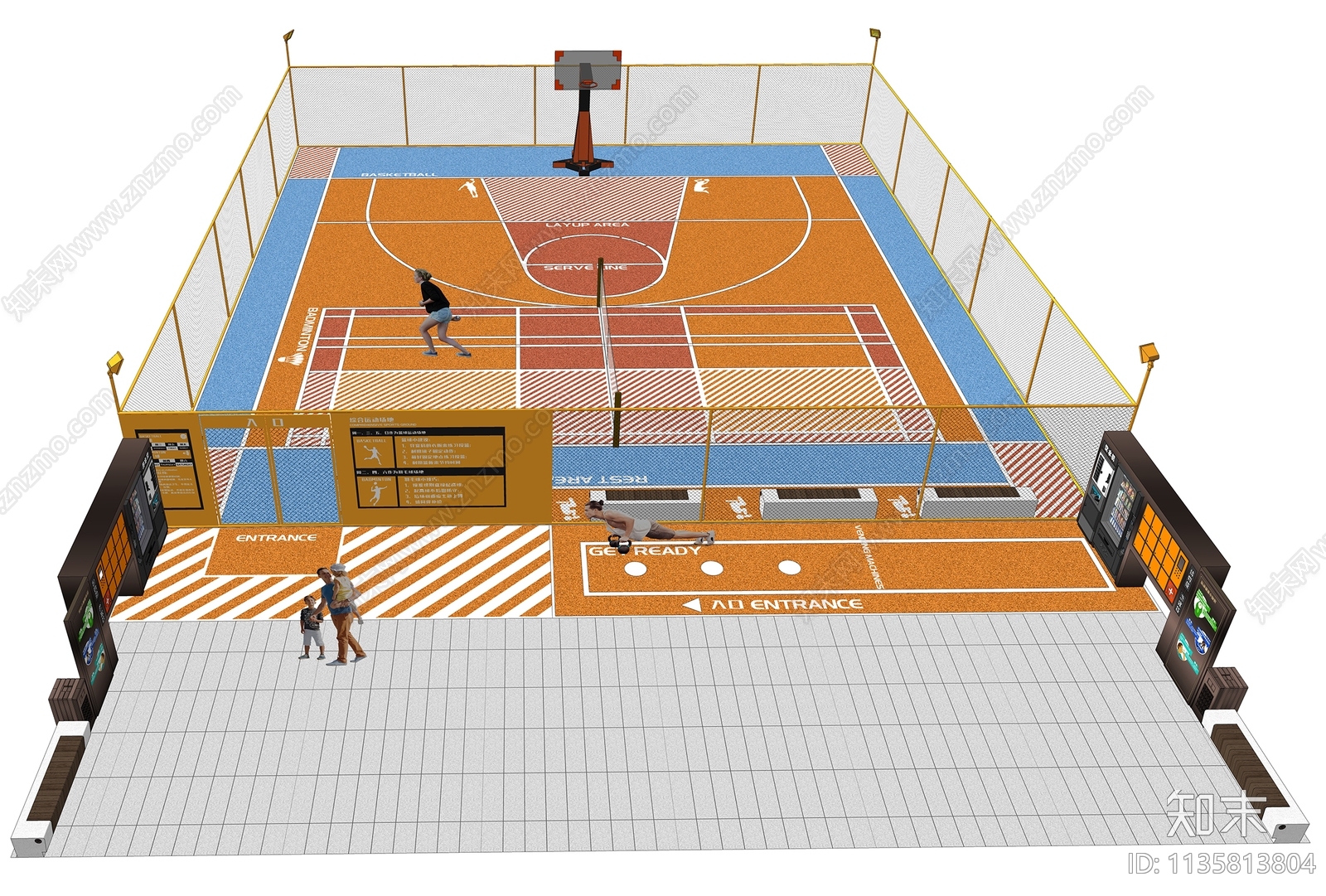 现代篮球场SU模型下载【ID:1135813804】