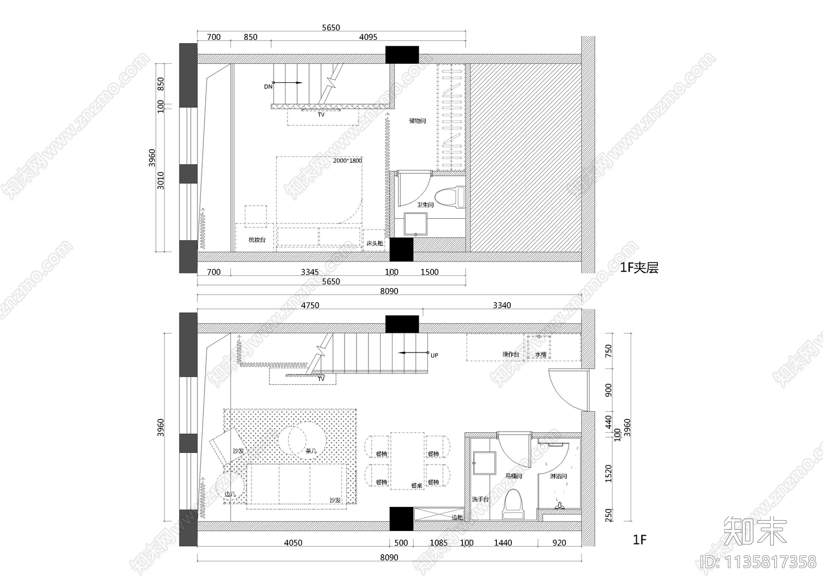 复式客房cad施工图下载【ID:1135817358】