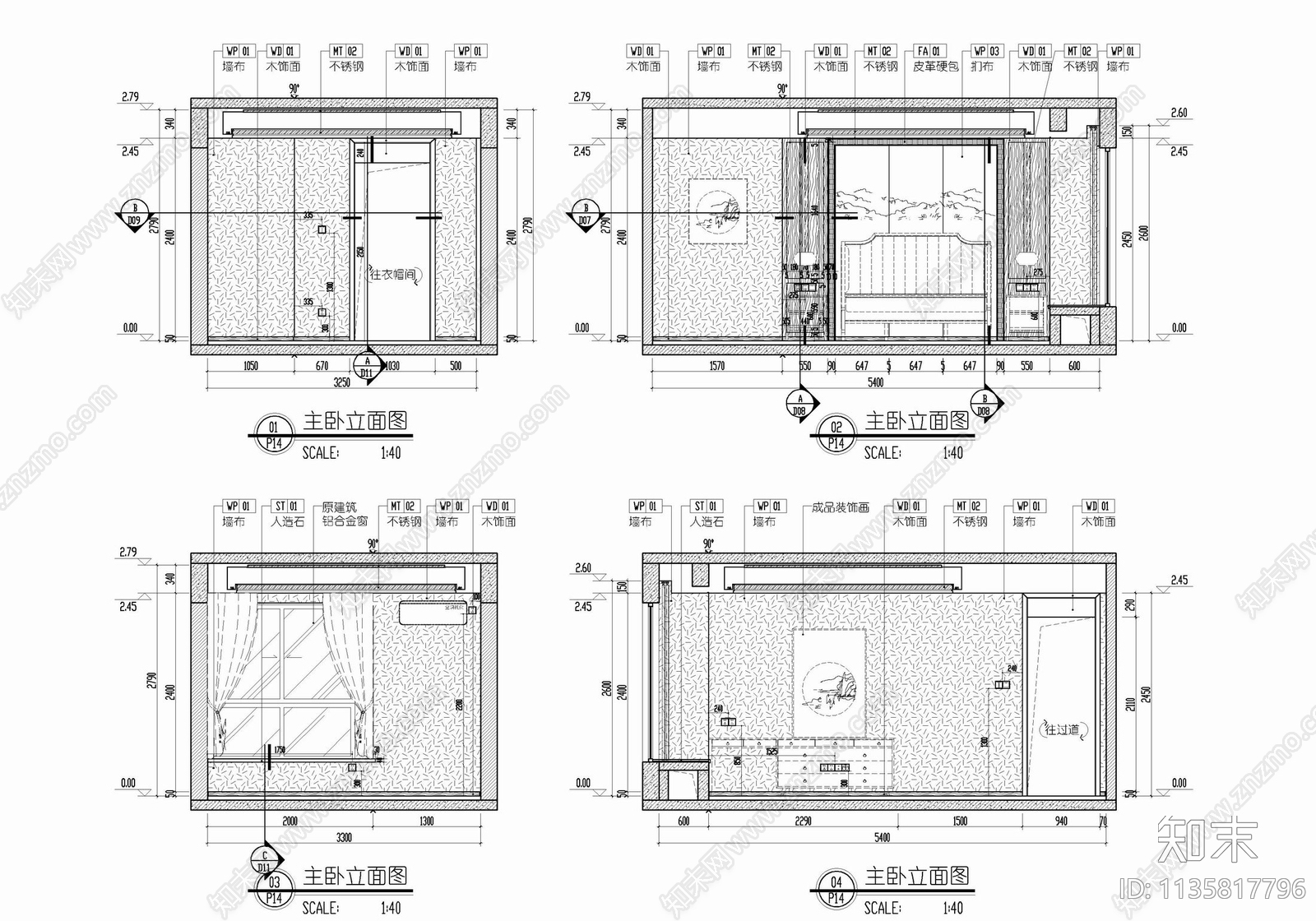 120㎡四居室新中式平层家装cad施工图下载【ID:1135817796】