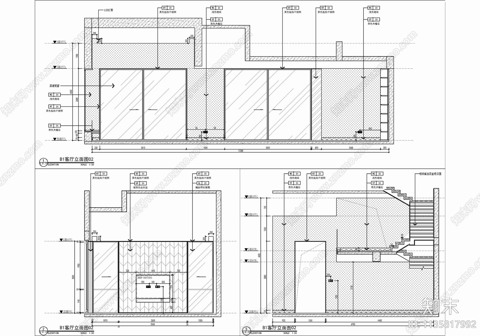 四层小别墅室内cad施工图下载【ID:1135817992】