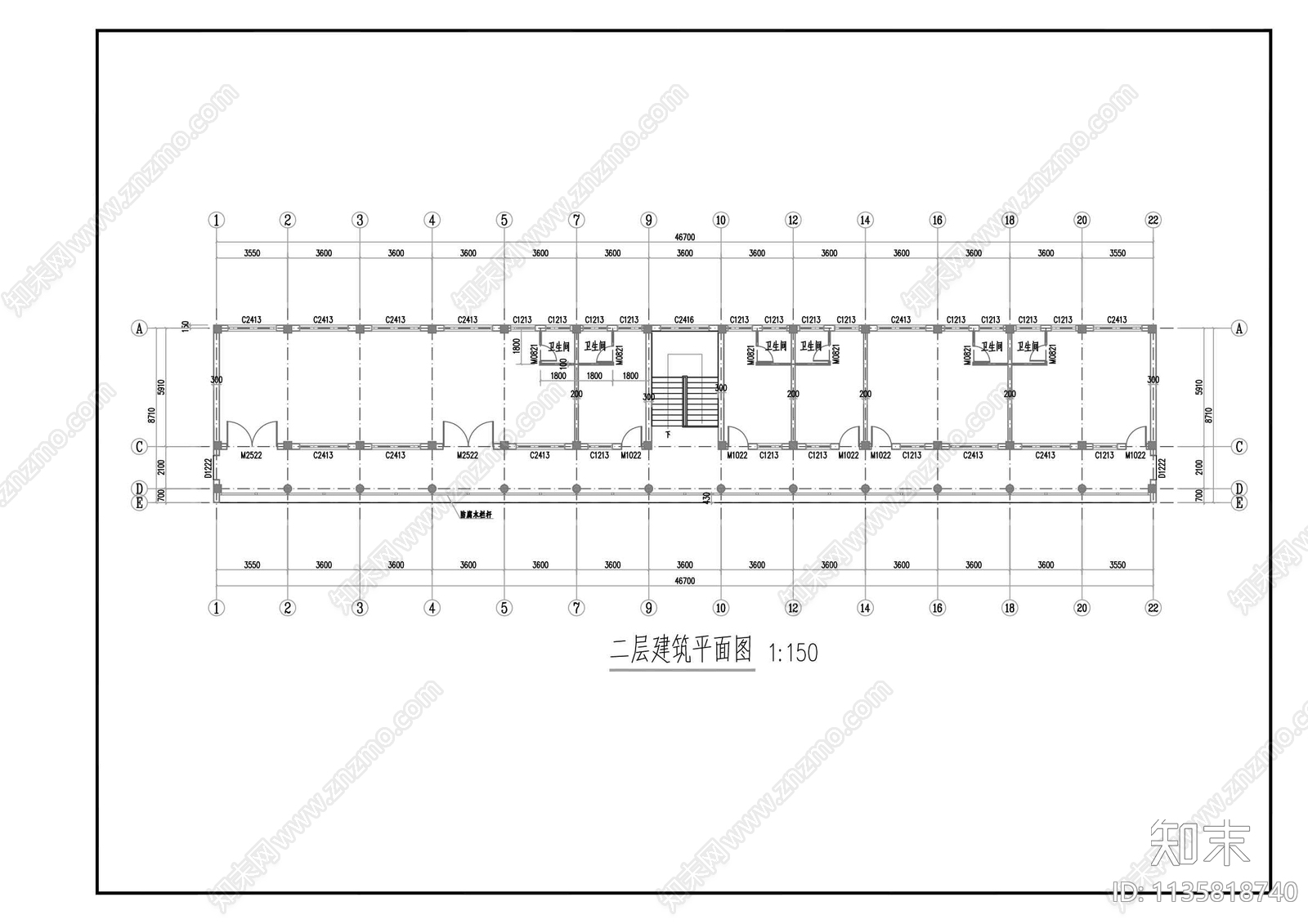 某寺庙西寮房建筑cad施工图下载【ID:1135818740】