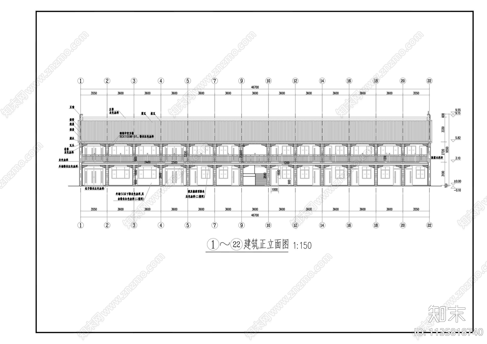 某寺庙西寮房建筑cad施工图下载【ID:1135818740】