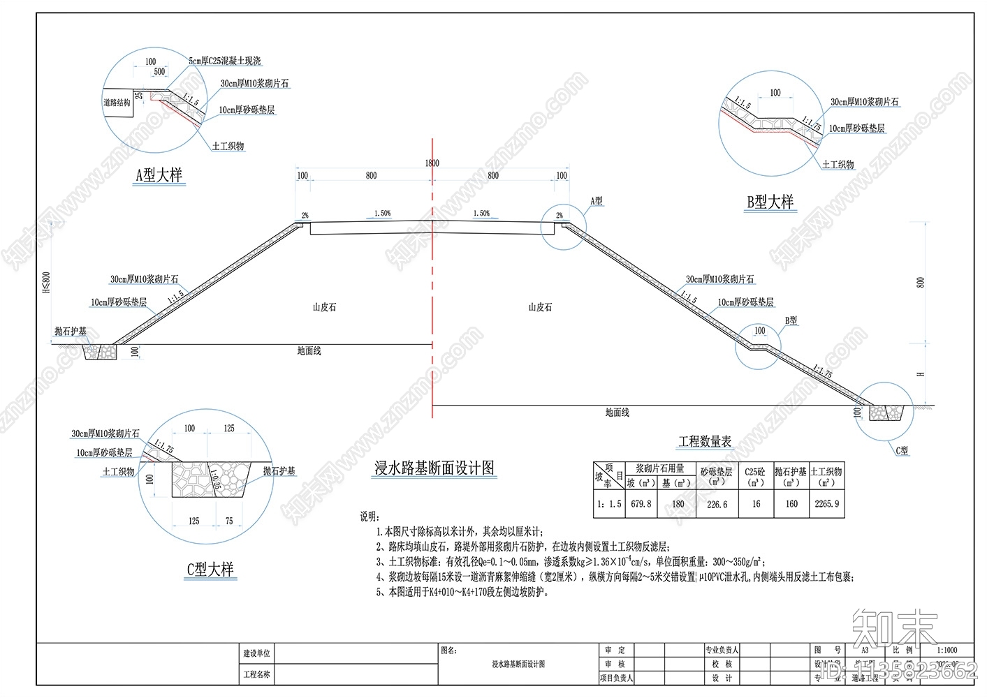 道路护坡大样图cad施工图下载【ID:1135823662】