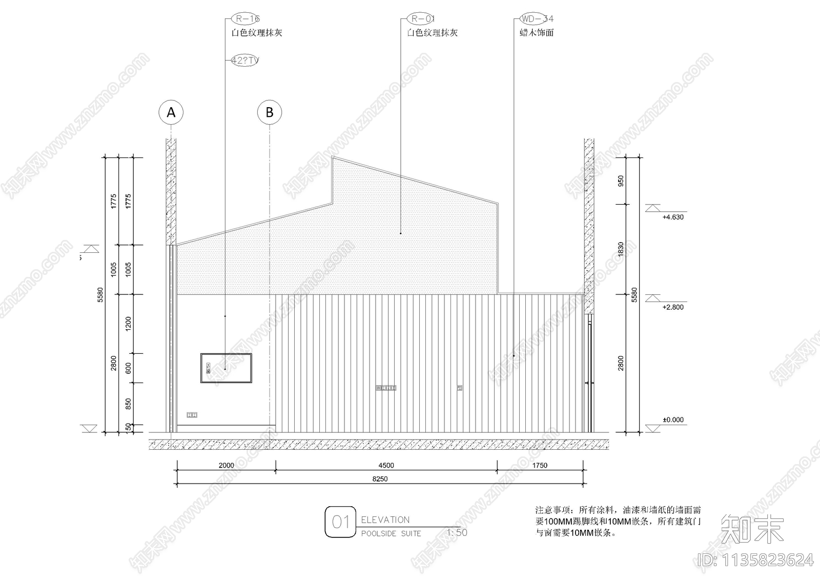 池畔套房客房cad施工图下载【ID:1135823624】