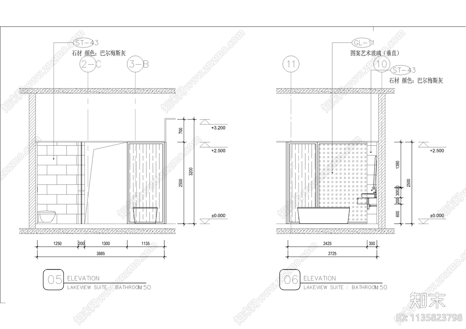 湖景套房客房cad施工图下载【ID:1135823798】