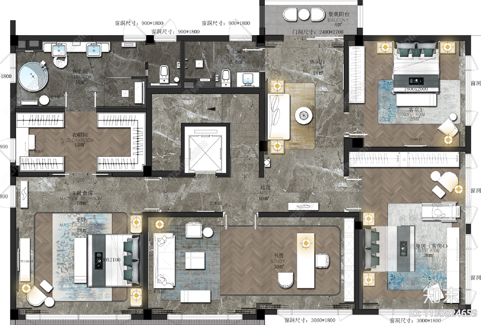 中式别墅平面图施工图下载【ID:1135824659】