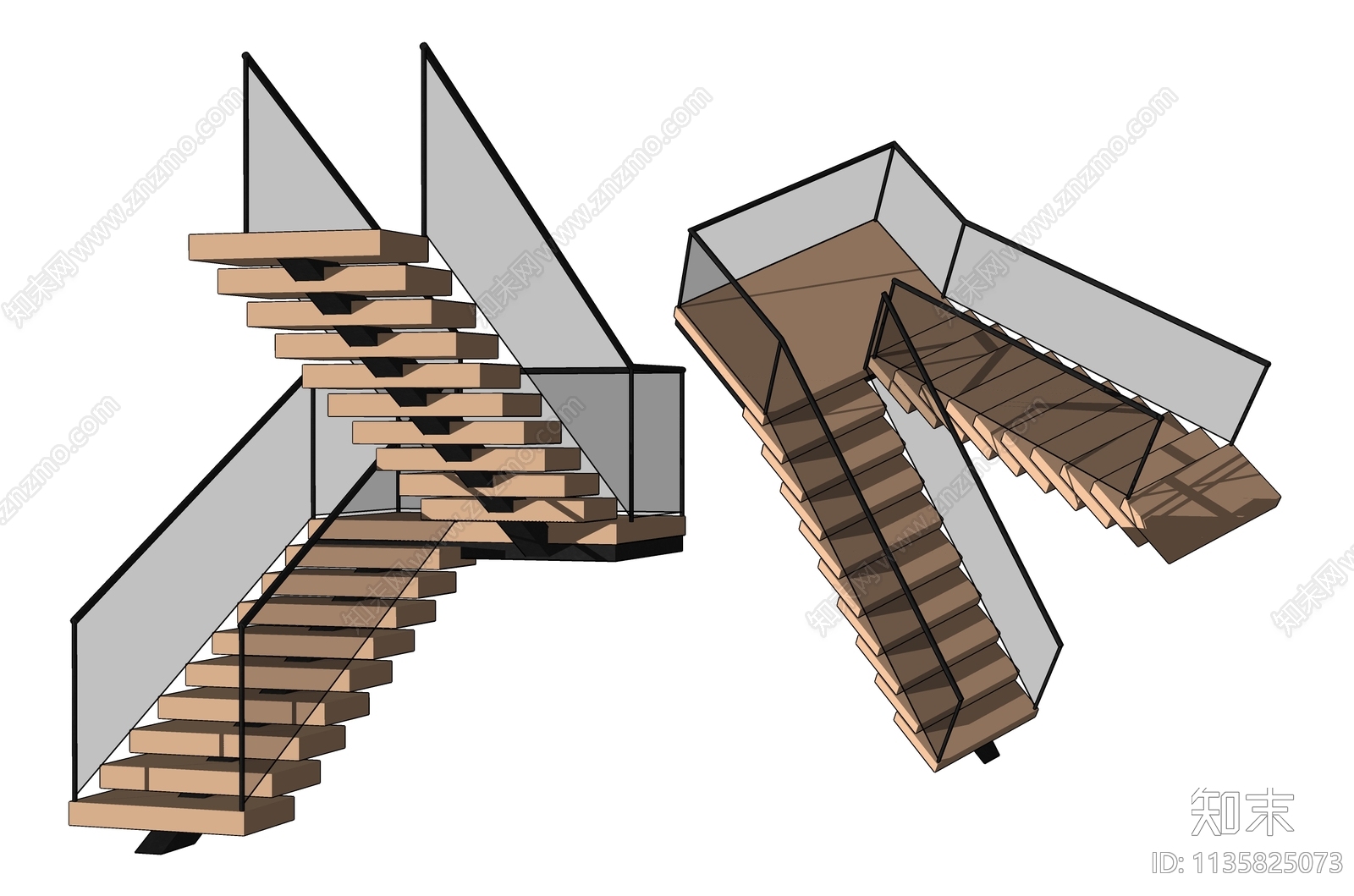 现代玻璃扶手楼梯SU模型下载【ID:1135825073】