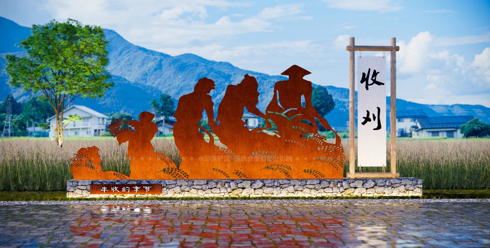 现代农耕雕塑小品SU模型下载【ID:1135830225】