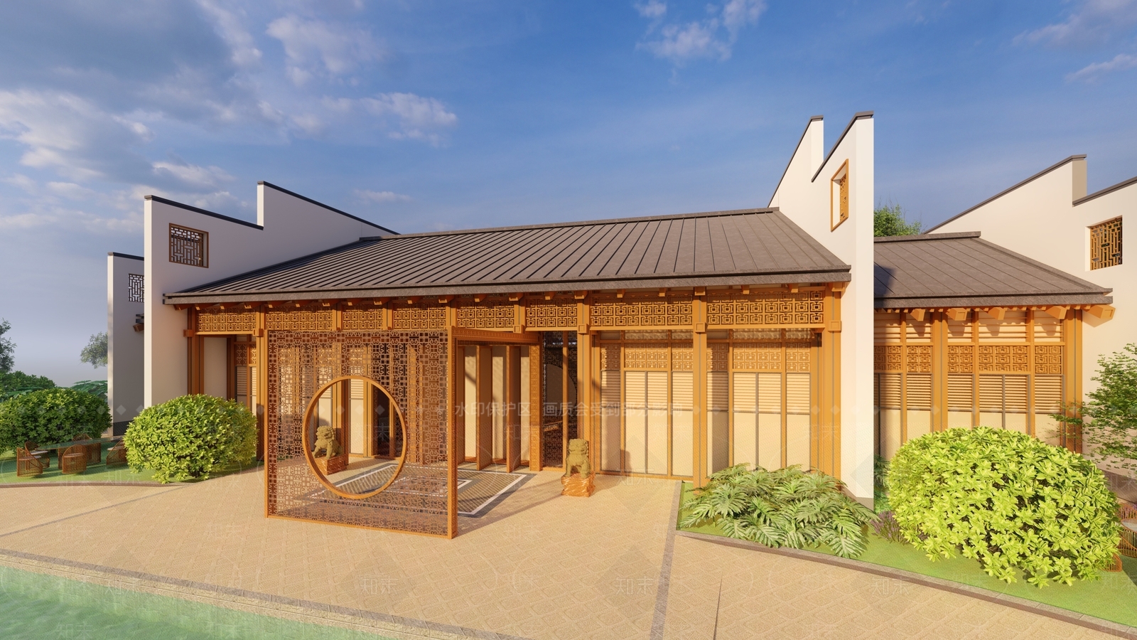 新中式酒店建筑SU模型下载【ID:1135833246】