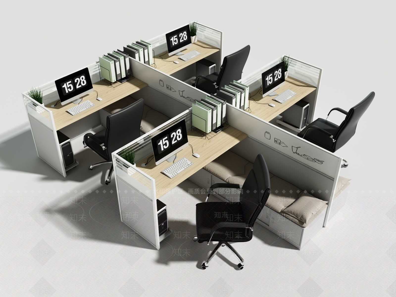 现代办公桌椅组合3D模型下载【ID:1135835465】