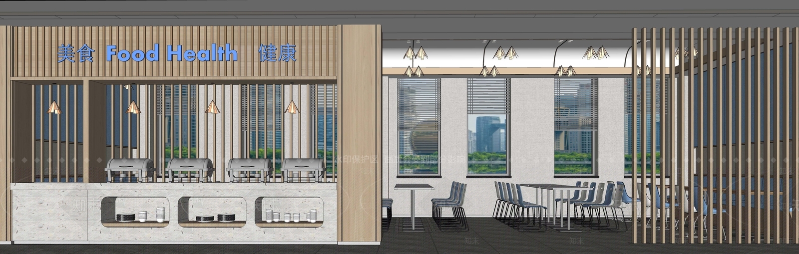 现代风格自助餐厅SU模型下载【ID:1135835305】