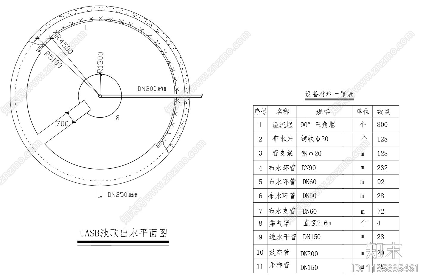 UASB反应池三视图cad施工图下载【ID:1135835461】