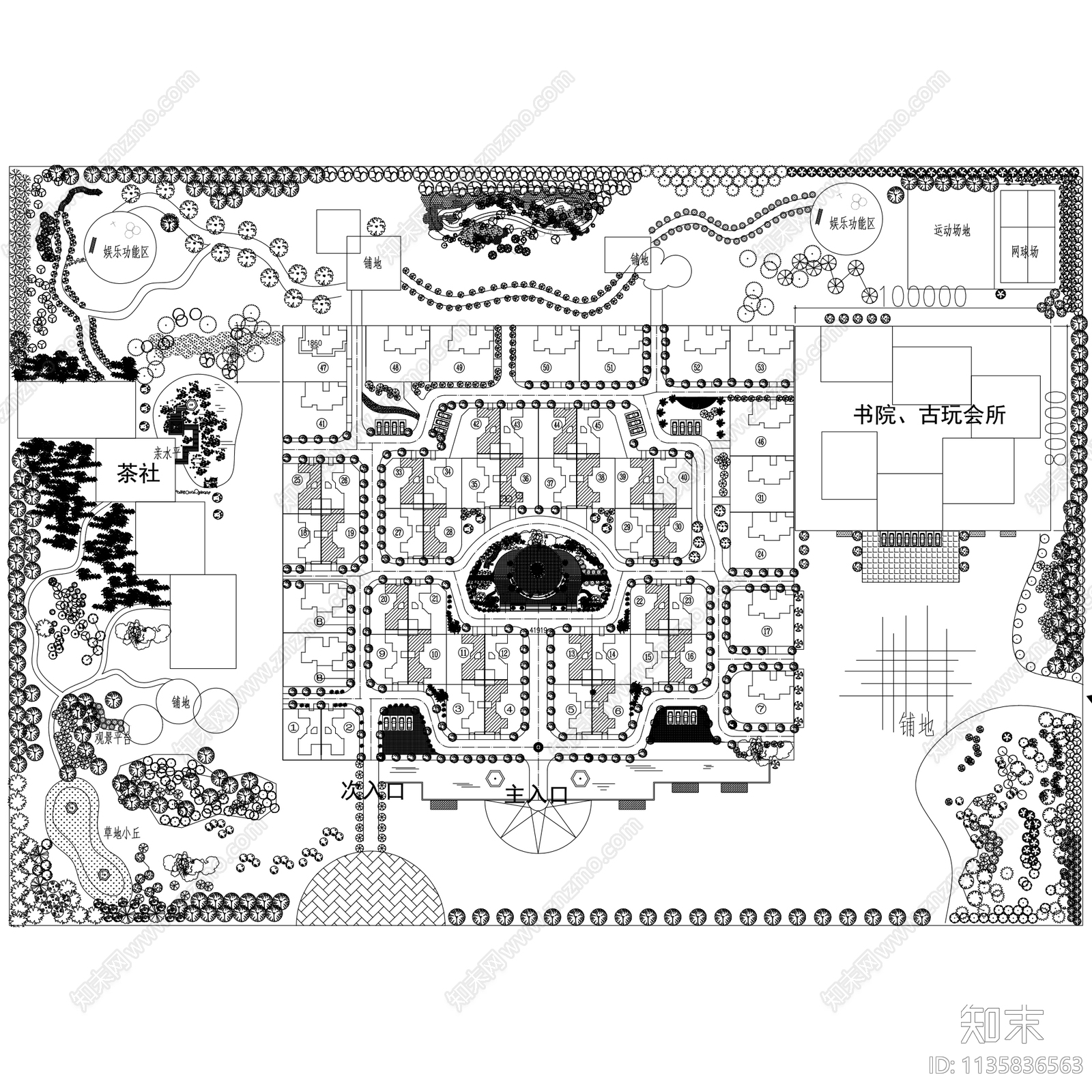 农家乐度假旅游生态园平面方案图cad施工图下载【ID:1135836563】