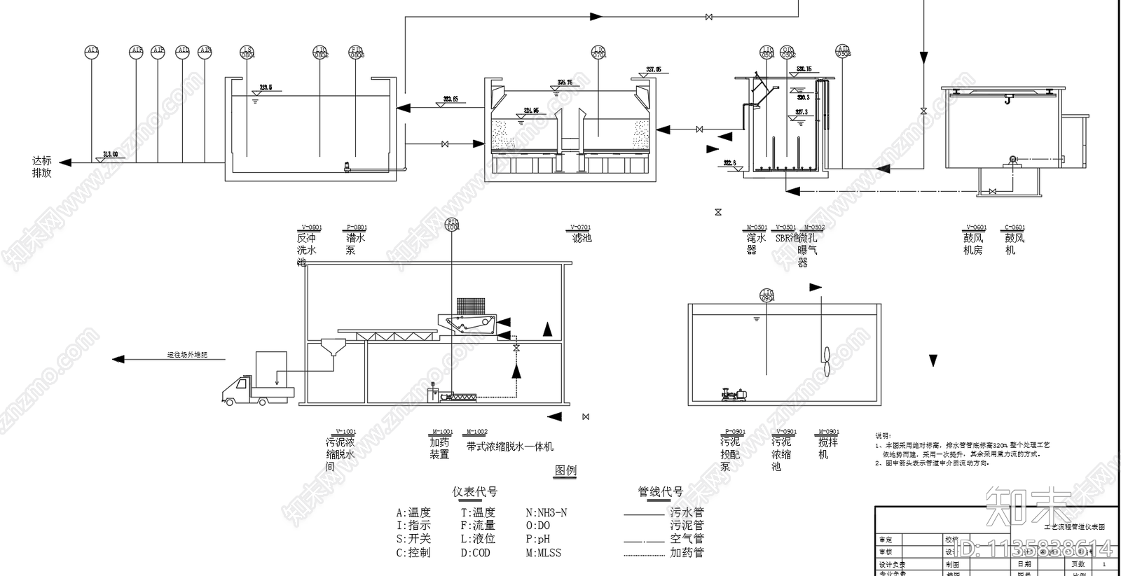 调节池气浮池滤池工艺流程图cad施工图下载【ID:1135838614】