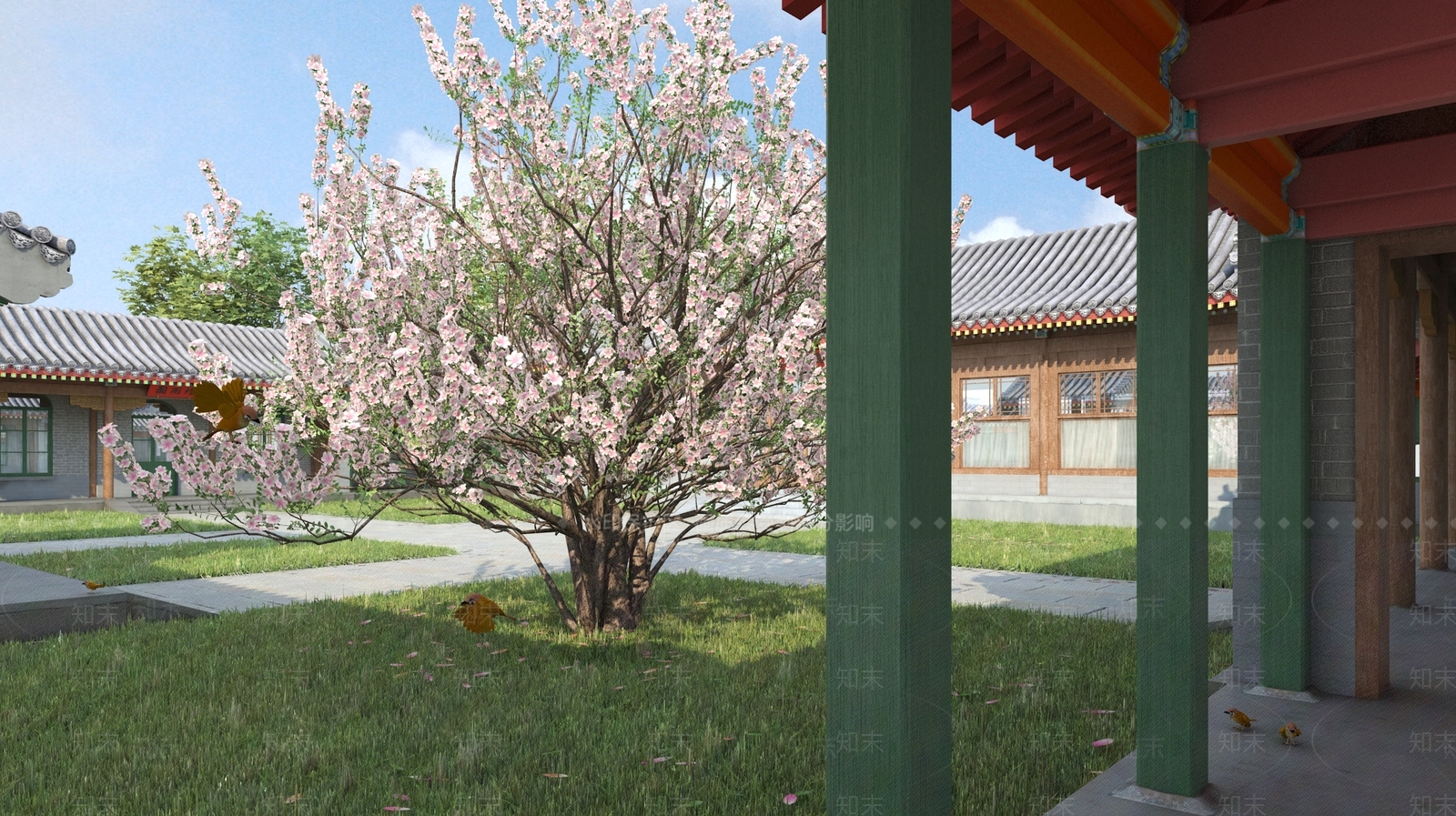 中式四合院院落3D模型下载【ID:1135840492】