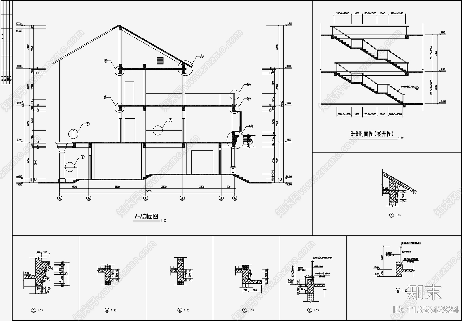 欧式简约别墅建筑cad施工图下载【ID:1135842924】