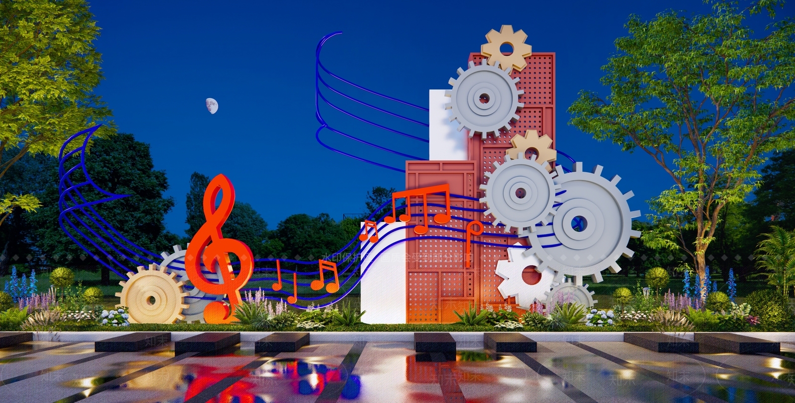 工业风齿轮穿孔板雕塑SU模型下载【ID:1135843493】